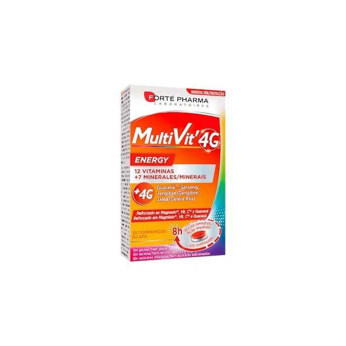 FORTE PHARMA Multivit 4 G Energía 30 Comprimidos - Multivitamínico con Ginseng, Guaraná, Jalea Real y Jengibre para personas activas