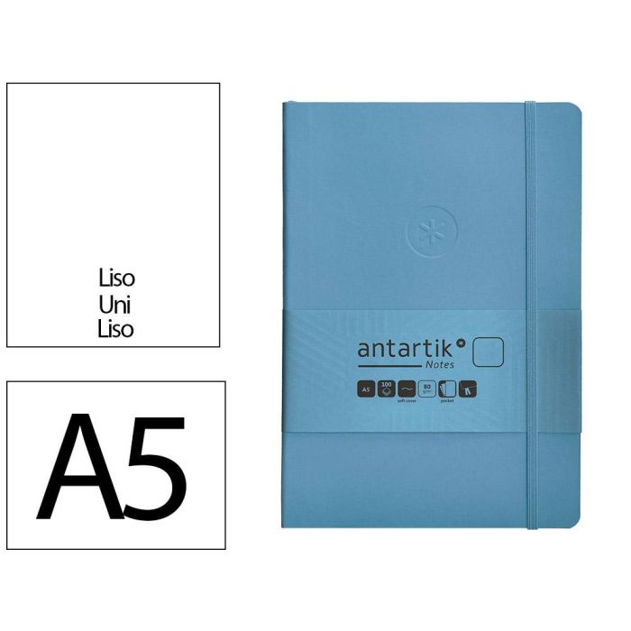 Cuaderno Con Gomilla Antartik Notes Tapa Blanda A5 Hojas Lisas Azul Claro 80 Hojas 80 gr Fsc