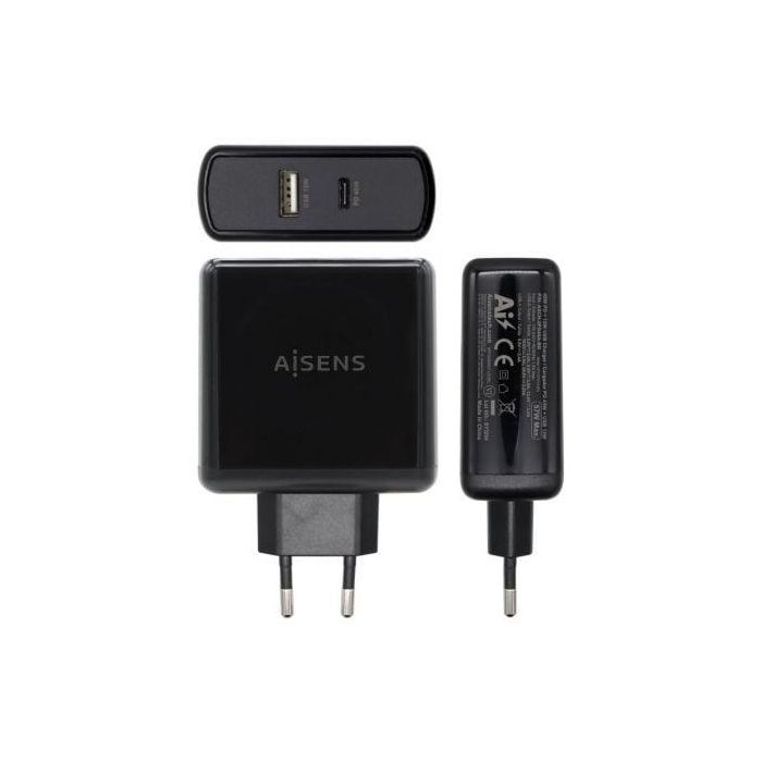 Aisens Cargador USB-C 57W con Puertos USB-C PD3.0 45W y USB-A 5V 2.4A, Negro - Diseño Elegante y Seguro 1 Aisens Cargador USB-C 57W con Puertos USB-C PD3.0 45W y USB-A 5V 2.4A, Negro - Diseño Elegante y Seguro 1