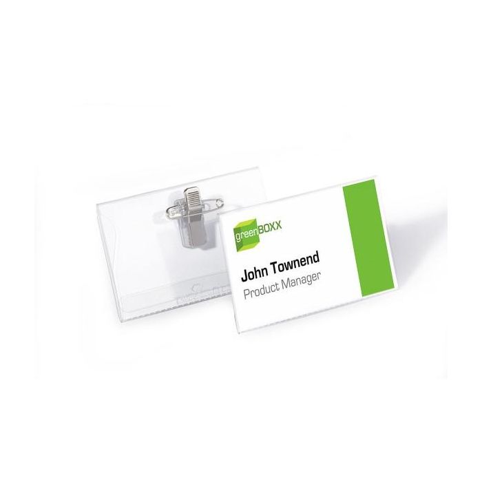 Durable Caja de 50 Identificadores con Pinza y Alfiler PVC 54x90 mm, Transparente, 8101-19