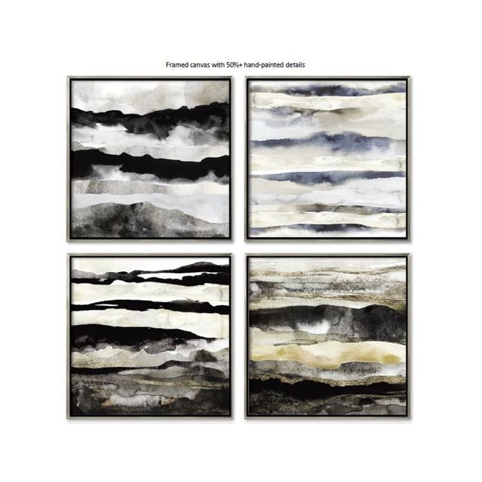 DKD Home Decor Set de 4 Cuadros Modernos Abstractos Lienzo Negro Dorado 79x79 cm - Modelos Surtidos