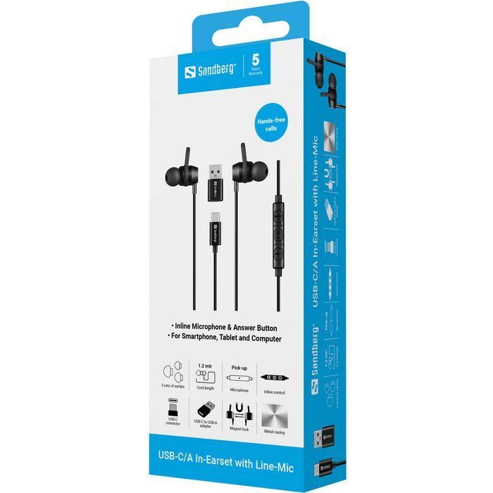 Sandberg Auriculares In-Ear USB-C/A con Micrófono en Cable y Botón de Control para Llamadas 5