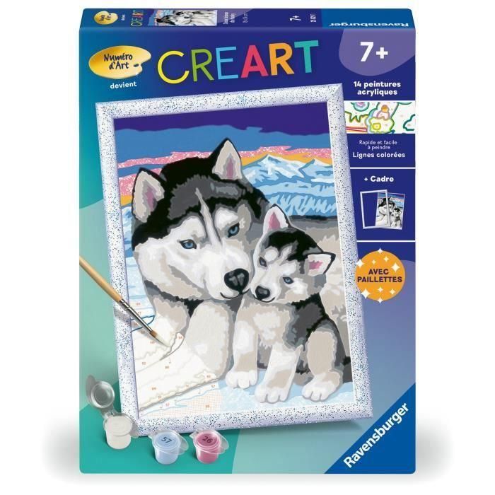 Ravensburger RAV00025829 CreArt Kids - Kit de Pintura por Números "Besos de Husky" 18 x 24 cm, para niños de 7 años o más