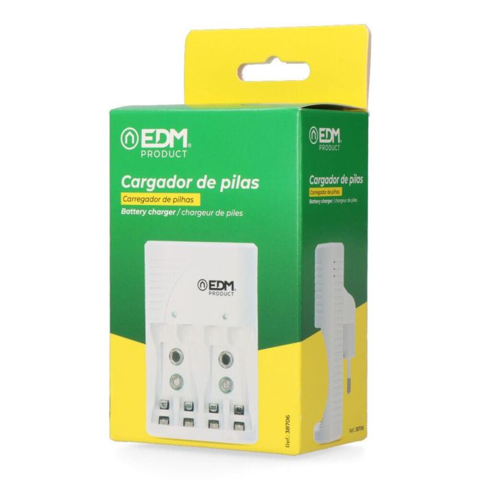 Edm Cargador de pilas para 4 pilas AA AAA 9V 220-240V 50Hz sin pilas 2 Edm Cargador de pilas para 4 pilas AA AAA 9V 220-240V 50Hz sin pilas 2