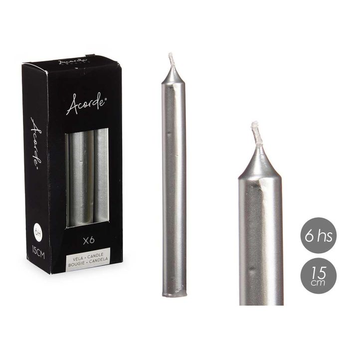 Set 6 Cirios Plata 15 Cm 6 Horas Acorde (12 Unidades) Set 6 Cirios Plata 15 Cm 6 Horas Acorde (12 Unidades)