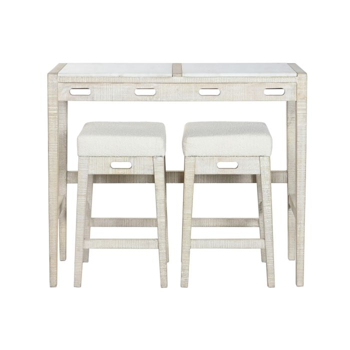 DKD Home Decor Barra de Cocina Moderna de Mármol y Madera de Mango, Set 3 Piezas con Taburetes, Blanco Natural 112x40x96 cm