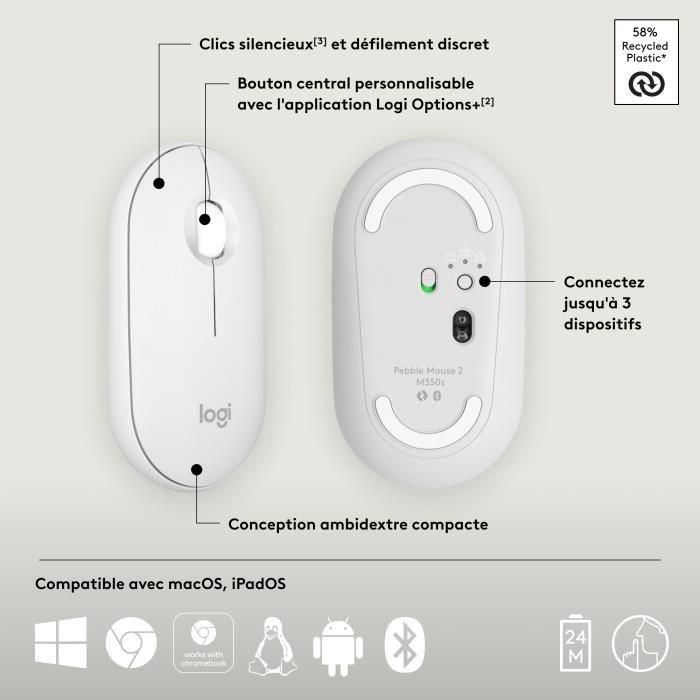 Ratón Inalámbrico Logitech Pebble 2 M350S/ Hasta 1000 DPI/ Blanco 5