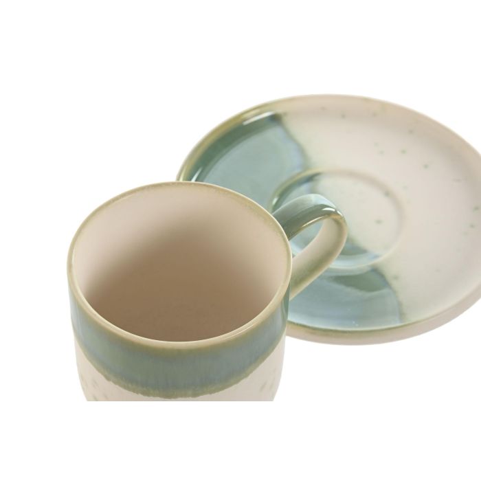 Taza Set Plato Oriental DKD Home Decor Verde Blanco 15 x 1 x 15 cm Set de 2 (6 Unidades) 2