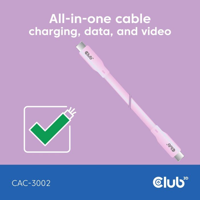 Club3D Lifestyle USB-C Kabel PD 240W.20Gbps 2m pink St/St 2