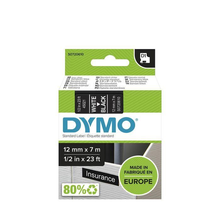 DYMO D1 Etiquetas estándar - Blanco sobre Negro - 12mm x 7m 1
