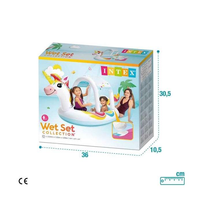 Intex Piscina Hinchable Infantil Unicornio con Ducha y Techo de PVC, 130 Litros, para Edades +2 Años, 254x132x109 cm 4