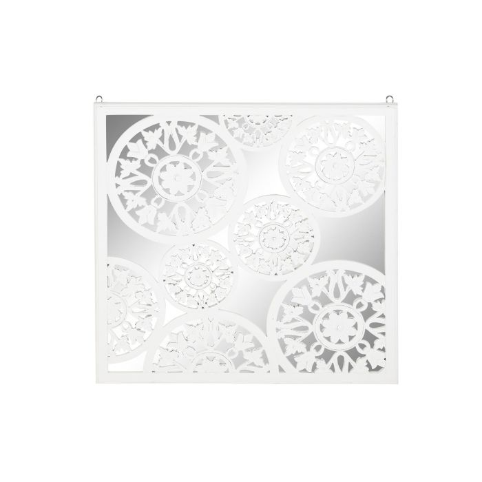 DKD Home Decor Decoración de Pared Romántica Blanca con Espejo Integrado y Marco de MDF, Diseño Cuadrado, Medidas 90x90 cm