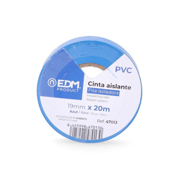Edm Cinta Aislante Azul 19 mm x 20 m PVC Resistente a la Intemperie Eléctrico 1