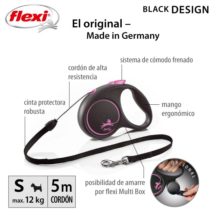 Correa Flexi Black Design S Cordón 5M Rosa 3 Correa Flexi Black Design S Cordón 5M Rosa 3