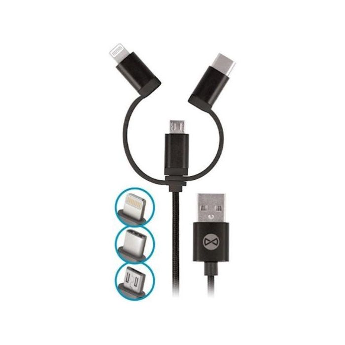 FOREVER Cargador de Coche CC-03 con 2 Puertos USB 3.6A y Cable 3 en 1 de 3A - GSM099058