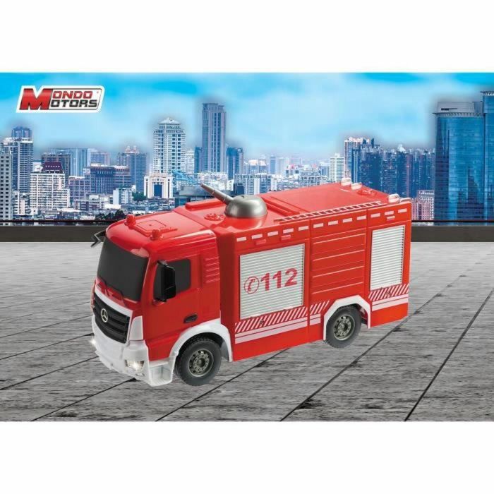 Mondo Motors Camión de Bomberos con Control Remoto RC, Manguera de Agua Funcional, Faros y Luces, Escala 1:26, Niños +3 Años 2