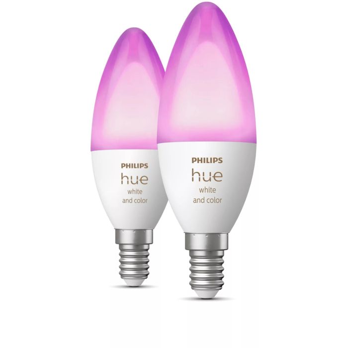 Philips Hue White & Color Ambiance E14 Vela - Pack 2 bombillas inteligentes LED 2x470lm Bluetooth Regulable