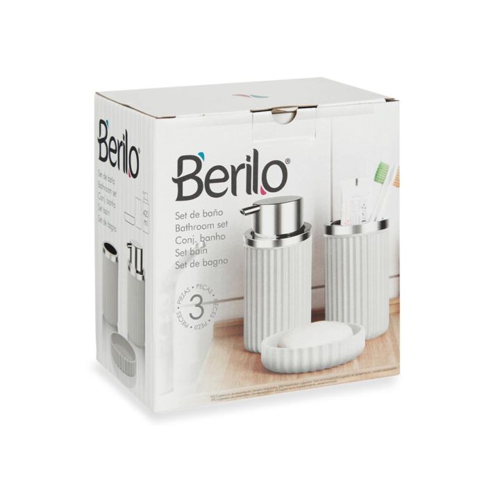 Set Baño 3 Piezas Gris Berilo - Jabonero, Dispensador y Bote (12 Unidades) 2 Set Baño 3 Piezas Gris Berilo - Jabonero, Dispensador y Bote (12 Unidades) 2