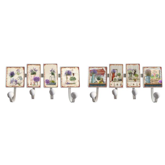 DKD Home Decor Perchero de Pared Shabby de Metal, 4 colgadores, 38x19x6 cm. Pack de 4 Unidades, blanco y multicolor surtido.