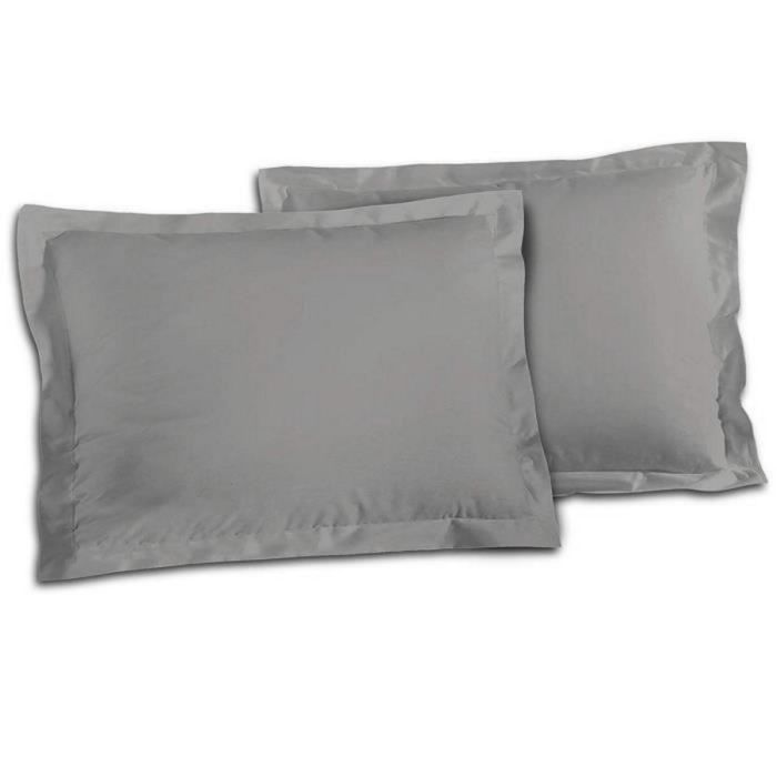 LOVELY HOME Juego de 2 fundas de almohada 100% algodón 50x70 cm - gris claro