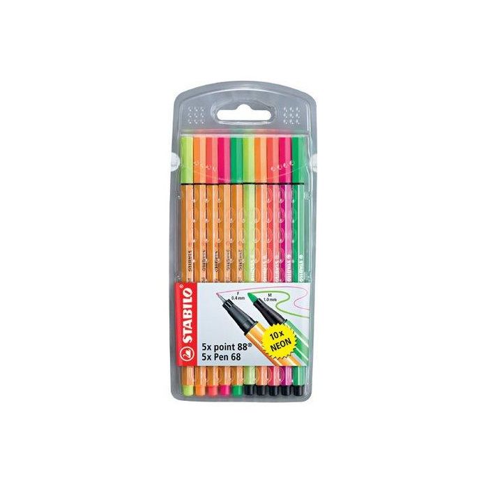 Rotulador Fibra Stabilo Point 88/Pen 68 Colores Neon Estuche De 10