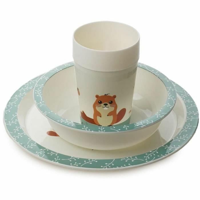 Thermobaby AAAOY87759 Primer Set de Comida Infantil Microondas: Plato, Bol y Taza para Bebés y Primeras Comidas con Diseño Castor 3