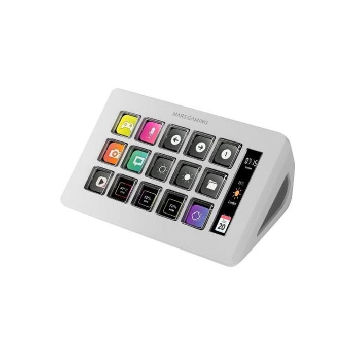 Mars Gaming Control Deck Slim MSD-ONEW 15 Teclas LCD Personalizables para Streaming y Productividad Blanco
