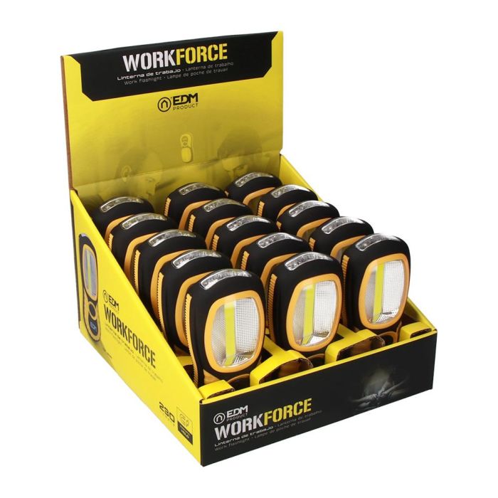 Edm Linterna LED XL Doble Función con Gancho e Imán 3xAAA (Pilas Incluidas) Amarillo/Negro 4