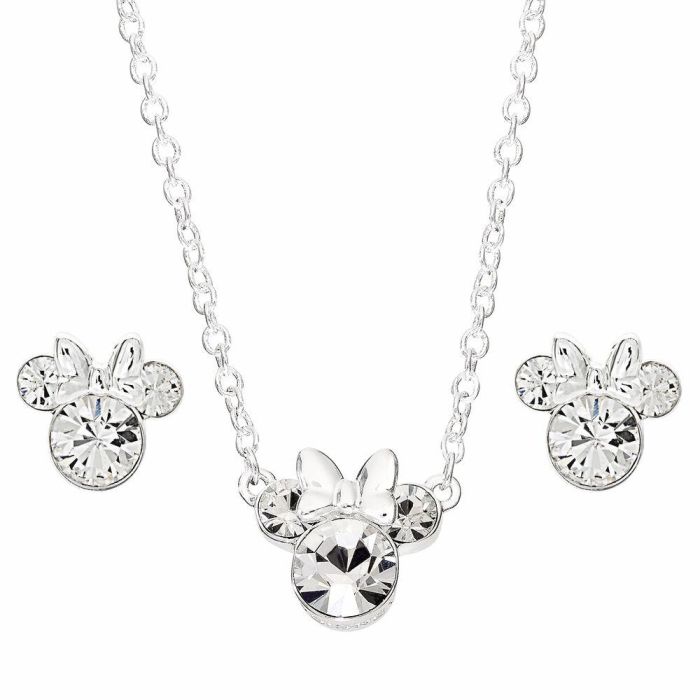Disney Set Colgante Minnie Mouse y Pendientes a Juego Bañados en Plata con Cristales Transparentes