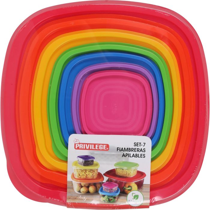 Set de 7 Fiambreras Apilables Cuadradas Privilege (12 Cajas) 5 Set de 7 Fiambreras Apilables Cuadradas Privilege (12 Cajas) 5
