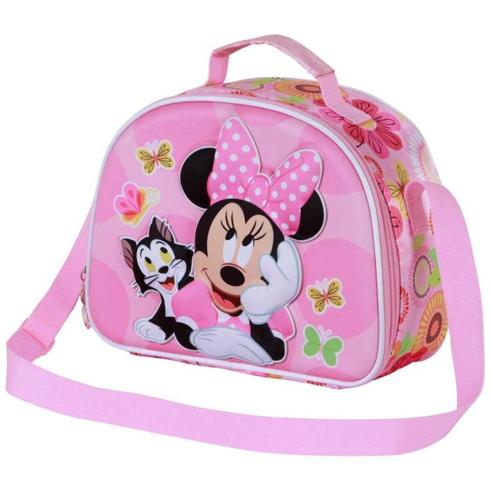 Disney Minnie Mouse Bolsa Portamerienda 3D Infantil Isotérmica Rosa 5L con Asa Bandolera y Adaptable a Carrito