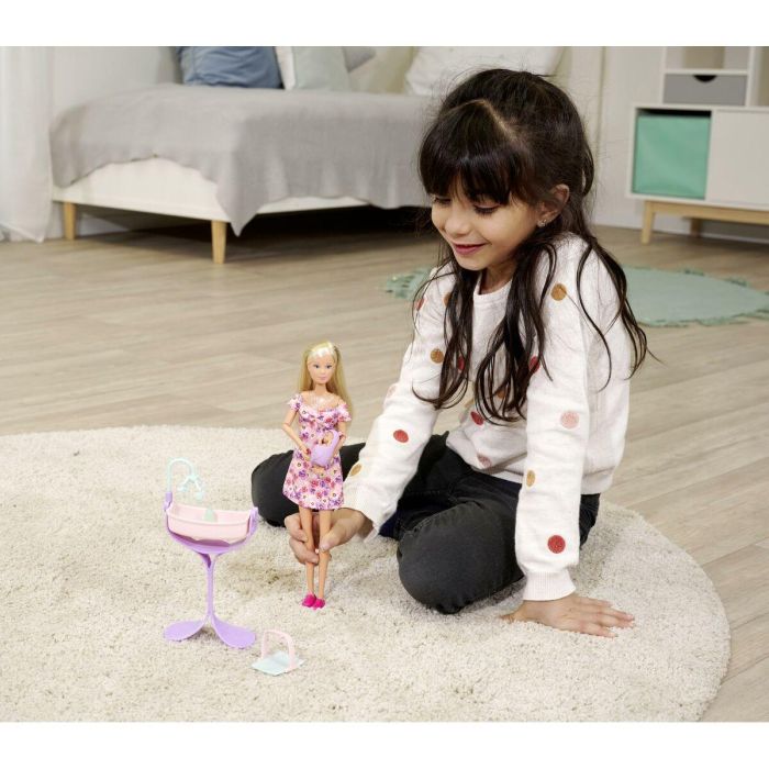 Smoby Steffi Love Muñeca Embarazada Futura Mamá 29cm SIM4006592091156 con Accesorios Bebé y Barriga que Crece 4