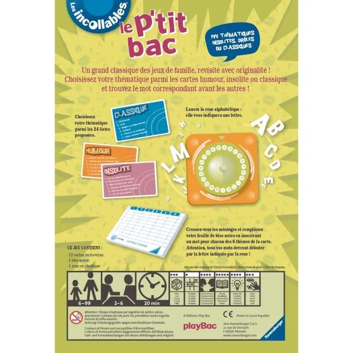 Ravensburger LES INCOLLABLES Juego de mesa Le Petit Bac con 140 Categorías Originales para Familia Ravensburger LES INCOLLABLES Juego de mesa Le Petit Bac con 140 Categorías Originales para Familia