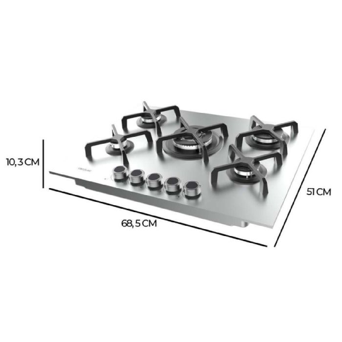 Cecotec Placa de gas 5 fuegos Bolero Squad G 5400S 10400W inox WOK encendido seguro 1