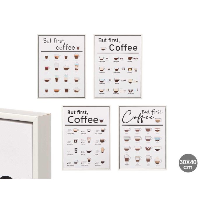 Giftdecor Cuadro Coffee Surtidos 30x40 cm - Lienzo y Madera (MDF) - Blanco y Negro con Marco Blanco (8 Unidades)