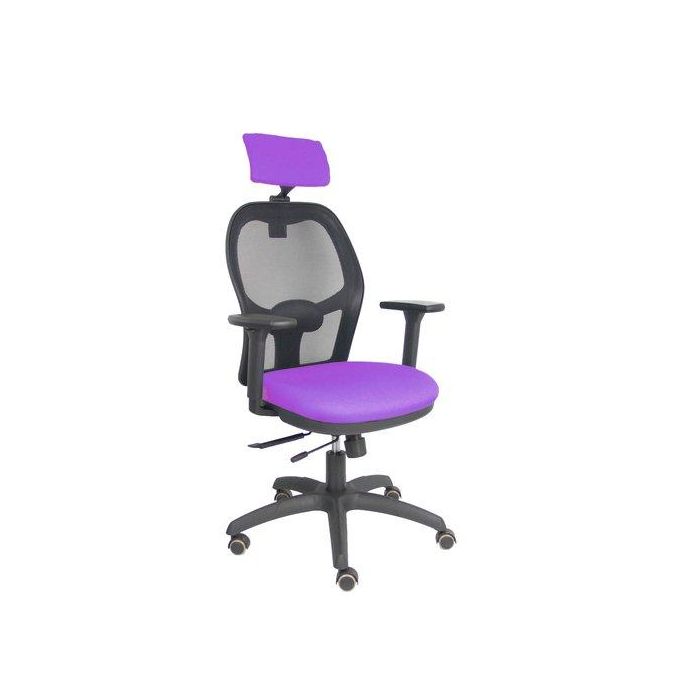 Silla Piqueras Y Crespo Jorquera Brazos 3D Y Cabecero Regulables Mecanismo Sincro Con Traslack Ruedas Parquet Respaldo De Malla Negra Y Asiento Tapizado Bali Lila
