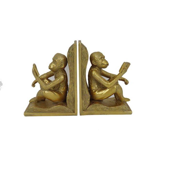 DKD Home Decor Sujetalibros de Resina Dorados con Diseño de Monos - Estilo Colonial, Set de 2, 10x18x27 cm