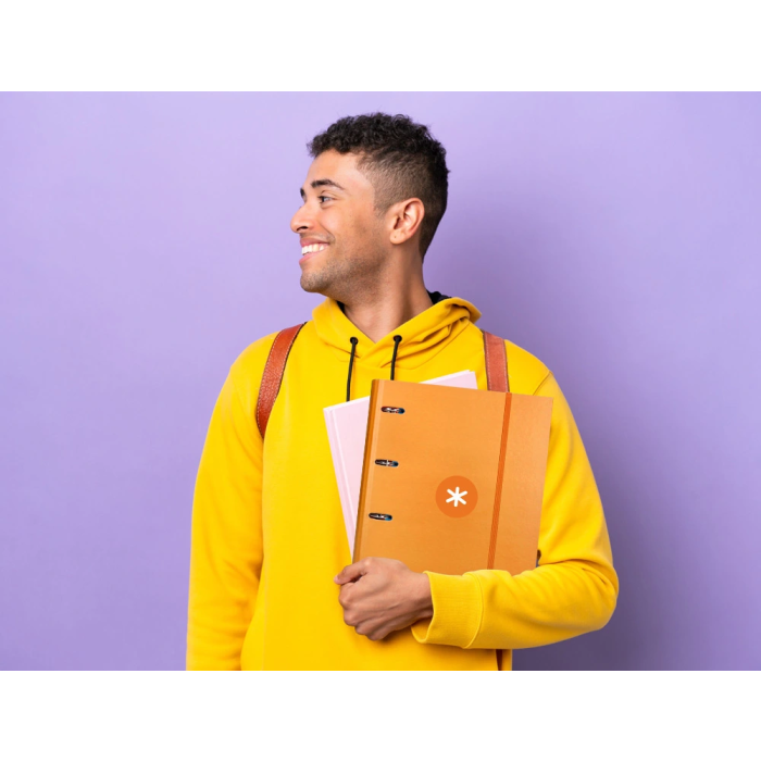 Antartik Carpeta con recambio A4 cuadro 5mm forrada 4 anillas 40mm redondas con solapa color mostaza 10