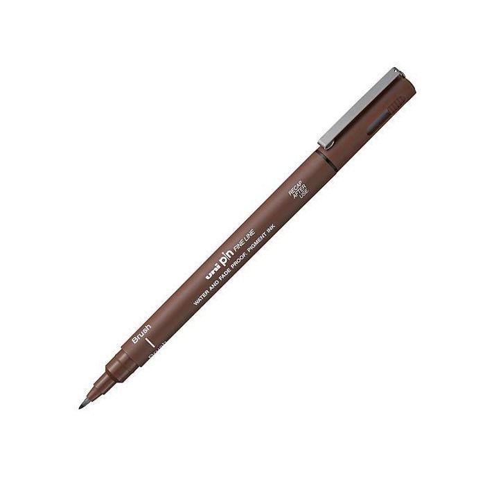 Uniball Pin-200S Rotulador Calibrado Punta Pincel Sepia, 12 unidades, tinta pigmentada resistente al agua y a la luz