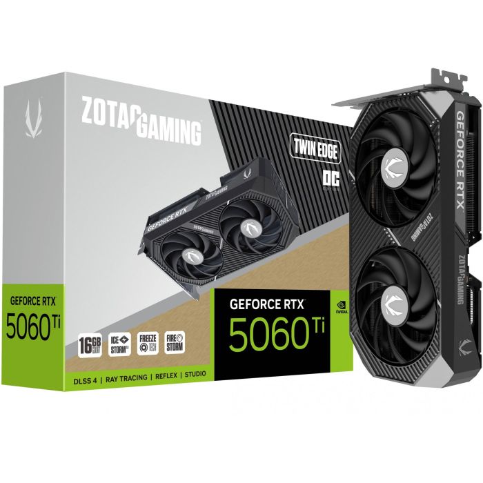 Zotac GAMING GeForce RTX 5060 Ti Twin Edge OC Tarjeta Gráfica NVIDIA 16 GB GDDR7 128-bit PCI Express 5.0 Dual Fan 7