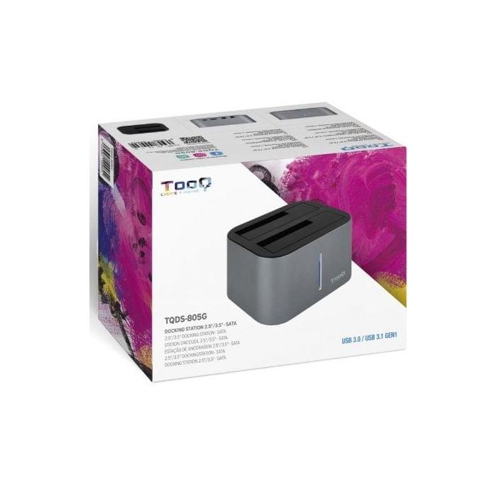 TooQ TQDS-805G Docking Station para Discos Duros 2.5/3.5" HDD/SSD USB 3.0/3.1 Gen1 con Clonación Autónoma 8TB SATA Gris Aluminio 4