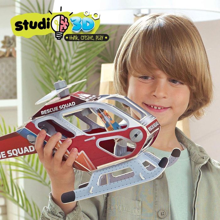 Educa Borras Studio 3D Helicoptero 14 Piezas Cartón, 18 Tornillos, 18 Tuercas, Desarrollo Manual, Razonamiento y Orientación Espacial 3