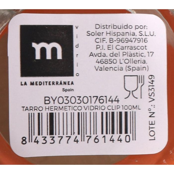 Tarro Hermético de Vidrio con Cierre Clip 100 ml - La Mediterranea (48 Unidades) 14 Tarro Hermético de Vidrio con Cierre Clip 100 ml - La Mediterranea (48 Unidades) 14