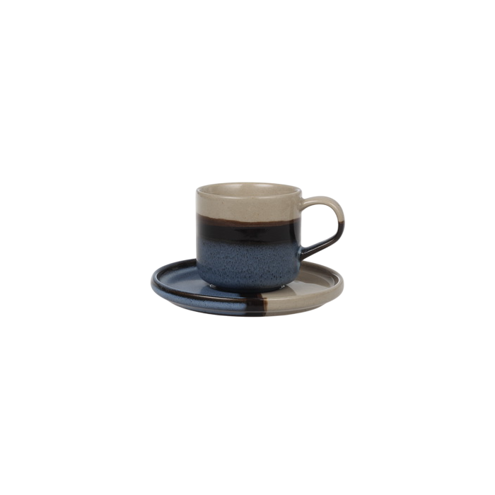 DKD Home Decor Taza Set Plato Oriental Porcelana Esmaltado Azul Gris 12 x 6.7 x 12 cm 130ml (6 Unidades)