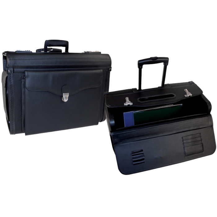 Q-connect Maletín Ataché Piloto Negro con Asa Extensible, Ruedas y Cerradura con Combinación, 490x350x225 mm 1