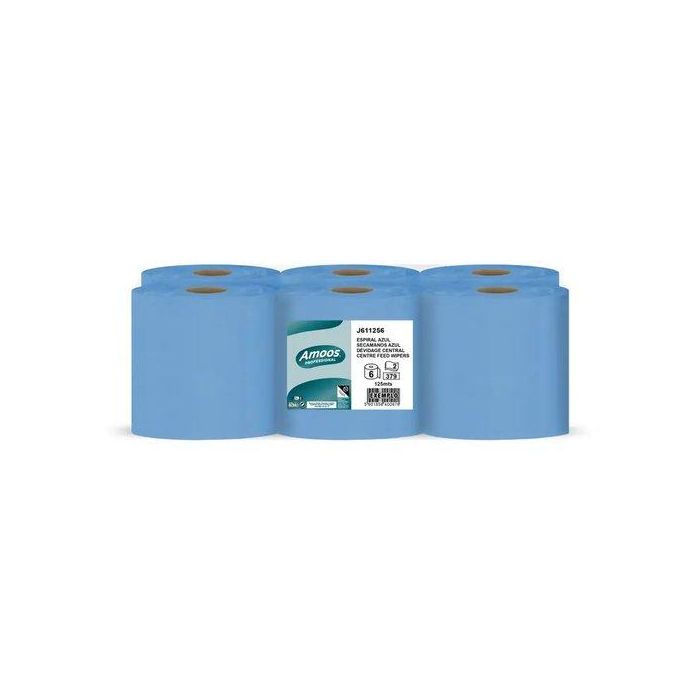 Amoos Papel secamanos 100% Celulosa 2 capas profesional, azul, 192 mm x 125 m, paquete de 6 rollos