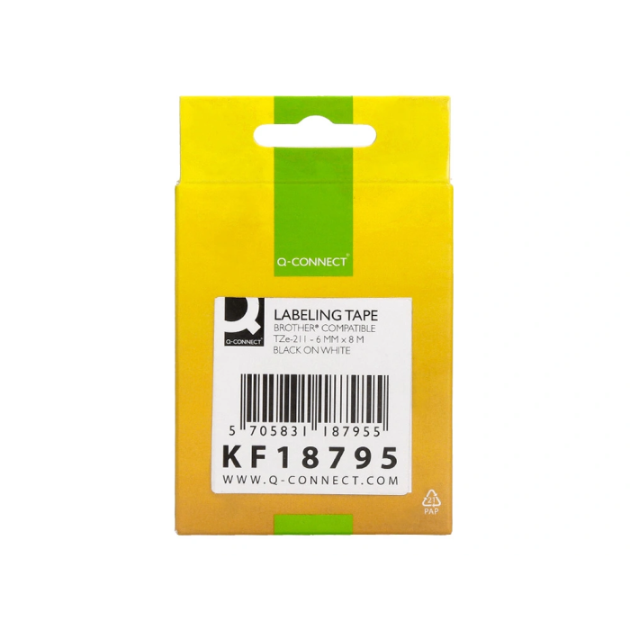 Q-connect Cinta TZE-211 Blanco-Negro 6mm Longitud 8 mt Compatible Brother 8