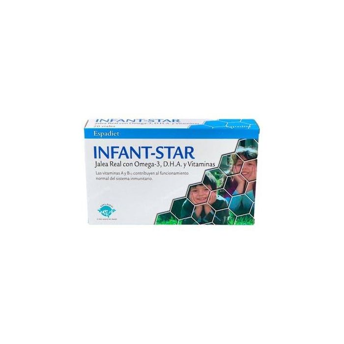 ESPADIET Jalea Real Infant Star Omega 3 para Niños con Polen, Própolis, Quina y Vitaminas - 20 Viales