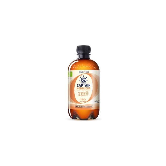 CAPTAIN Kombucha Zero Jengibre Limón Bio 400ml - Sin Azúcares Ni Calorías, Sin Gluten, Ingredientes 100% Naturales