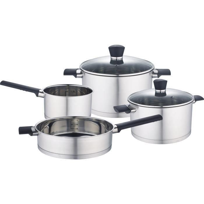 Baumalu Batería de Cocina Onyx Juego de 6 Piezas de Acero Inoxidable, Cacerolas y Sartén con Tapas de Vidrio y Mangos de Baquelita Baumalu Batería de Cocina Onyx Juego de 6 Piezas de Acero Inoxidable, Cacerolas y Sartén con Tapas de Vidrio y Mangos de Baquelita